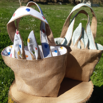 Panier chasse aux œufs réutilisable 15x12x18 cm, toile de jute naturelle — Un Brin de Nelly