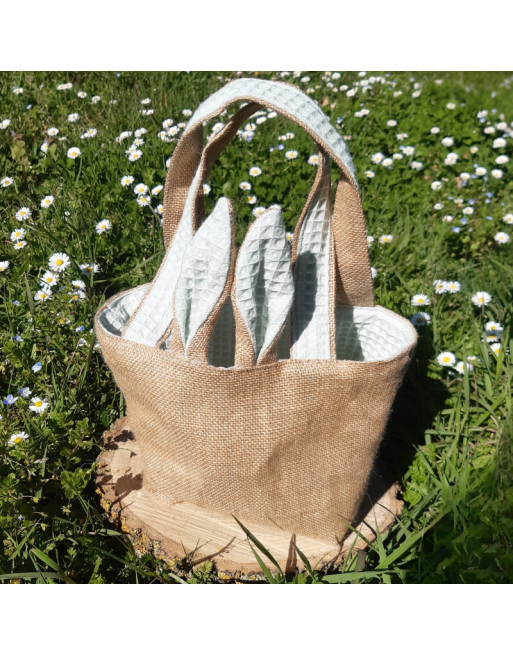 Panier Pâques zéro déchet nid d'abeille vert d'eau, fait main France — Un Brin de Nelly