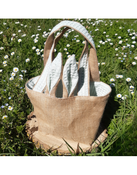 Panier Pâques zéro déchet nid d'abeille vert d'eau, fait main France — Un Brin de Nelly