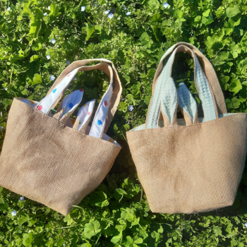 Panier chasse aux œufs réutilisable 15x12x18 cm, toile de jute naturelle — Un Brin de Nelly